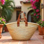 Moroccan Double-Handle Straw Tote Bag – Natural Handwoven Beach Basket with Leather Straps - Image 3