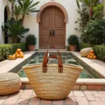 Moroccan Double-Handle Straw Tote Bag – Natural Handwoven Beach Basket with Leather Straps - Image 4