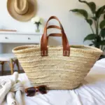 Moroccan Double-Handle Straw Tote Bag – Natural Handwoven Beach Basket with Leather Straps - Image 6