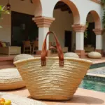 Moroccan Double-Handle Straw Tote Bag – Natural Handwoven Beach Basket with Leather Straps - Image 7