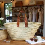 Moroccan Double-Handle Straw Tote Bag – Natural Handwoven Beach Basket with Leather Straps - Image 5