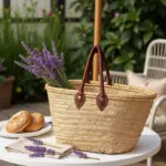 Classic French Market Basket – Handwoven Moroccan Straw Bag with Leather Handles - Image 5