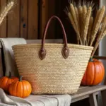Classic French Market Basket – Handwoven Moroccan Straw Bag with Leather Handles - Image 2