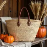 Classic French Market Basket – Handwoven Moroccan Straw Bag with Leather Handles - Image 12