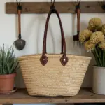 Classic French Market Basket – Handwoven Moroccan Straw Bag with Leather Handles - Image 10