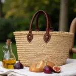 Classic French Market Basket – Handwoven Moroccan Straw Bag with Leather Handles - Image 9