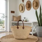 Classic French Market Basket – Handwoven Moroccan Straw Bag with Leather Handles - Image 8