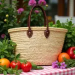 Classic French Market Basket – Handwoven Moroccan Straw Bag with Leather Handles - Image 6