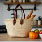 Classic French Market Basket – Handwoven Moroccan Straw Bag with Leather Handles - Image 7