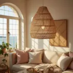 Handwoven Raffia Pendant Light – Sustainable Boho Ceiling Lamp (14″ × 20″) | Moroccan Artisan Lighting - Image 2
