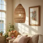 Handwoven Raffia Pendant Light – Sustainable Boho Ceiling Lamp (14″ × 20″) | Moroccan Artisan Lighting - Image 10