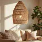 Handwoven Raffia Pendant Light – Sustainable Boho Ceiling Lamp (14″ × 20″) | Moroccan Artisan Lighting - Image 9