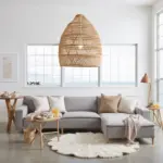 Handwoven Raffia Pendant Light – Sustainable Boho Ceiling Lamp (14″ × 20″) | Moroccan Artisan Lighting - Image 6