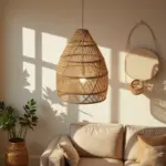 Handwoven Raffia Pendant Light – Sustainable Boho Ceiling Lamp (14″ × 20″) | Moroccan Artisan Lighting - Image 3