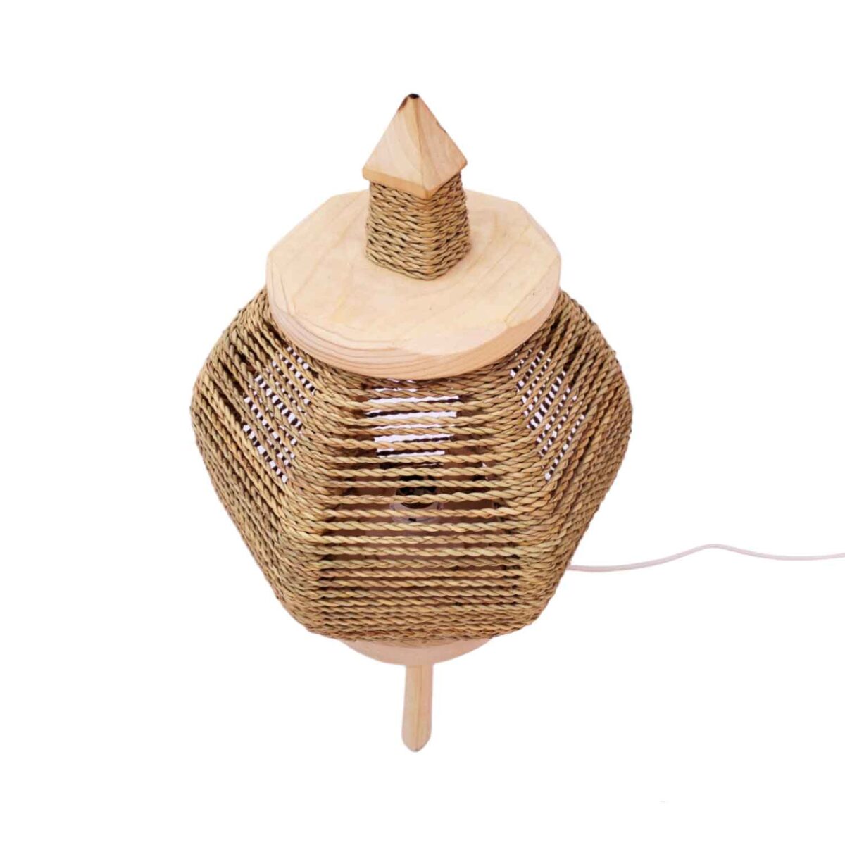 Handwoven Moroccan Straw Table Lamp with Wooden Base – 14″ Boho Lighting - Image 1