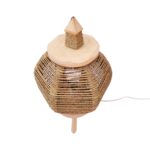 Handwoven Moroccan Straw Table Lamp with Wooden Base – 14″ Boho Lighting