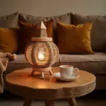 Handwoven Moroccan Straw Table Lamp with Wooden Base – 14″ Boho Lighting - Image 3