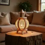 Handwoven Moroccan Straw Table Lamp with Wooden Base – 14″ Boho Lighting - Image 2