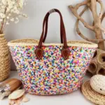 Handcrafted Moroccan Straw Bag with Rainbow Sequins – Artisan Market Tote - Image 8