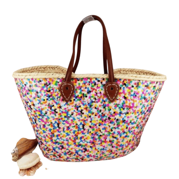 Handcrafted Moroccan Straw Bag with Rainbow Sequins – Artisan Market Tote