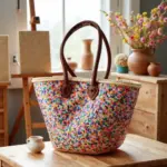 Handcrafted Moroccan Straw Bag with Rainbow Sequins – Artisan Market Tote - Image 6