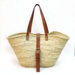 Moroccan Leather Strap Straw Shoulder Bag – Handwoven Natural Tote with Belt Detail