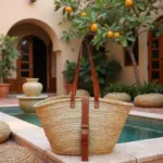 Moroccan Leather Strap Straw Shoulder Bag – Handwoven Natural Tote with Belt Detail - Image 2
