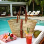 Moroccan Leather Strap Straw Shoulder Bag – Handwoven Natural Tote with Belt Detail - Image 4