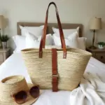 Moroccan Leather Strap Straw Shoulder Bag – Handwoven Natural Tote with Belt Detail - Image 5