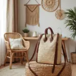Moroccan Straw Backpack Purse – Handwoven Natural Bag with Leather Straps - Image 2