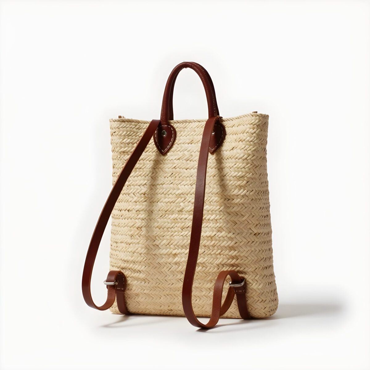 Moroccan Straw Backpack Purse – Handwoven Natural Bag with Leather Straps - Image 1