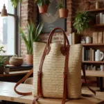 Moroccan Straw Backpack Purse – Handwoven Natural Bag with Leather Straps - Image 4