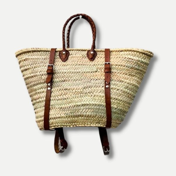 Convertible Moroccan Straw Backpack – Handwoven Tote with Leather Straps