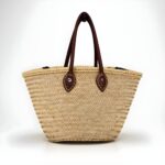 Classic French Market Basket – Handwoven Moroccan Straw Bag with Leather Handles