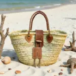 Moroccan Straw Tote with Leather Trim – Elegant Handwoven Bag with Buckle & Heart Detail - Image 2