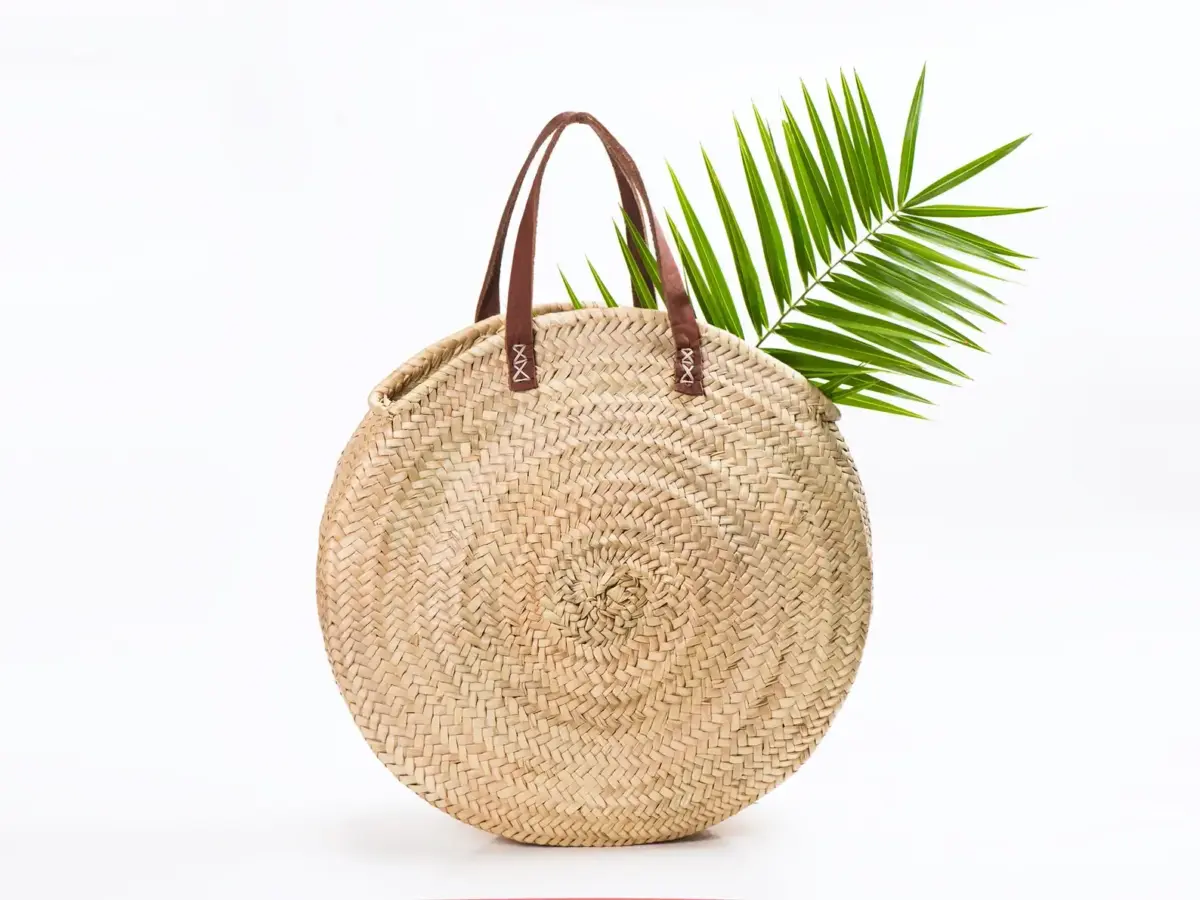 Round Straw Bag With Leather Handles - Image 6