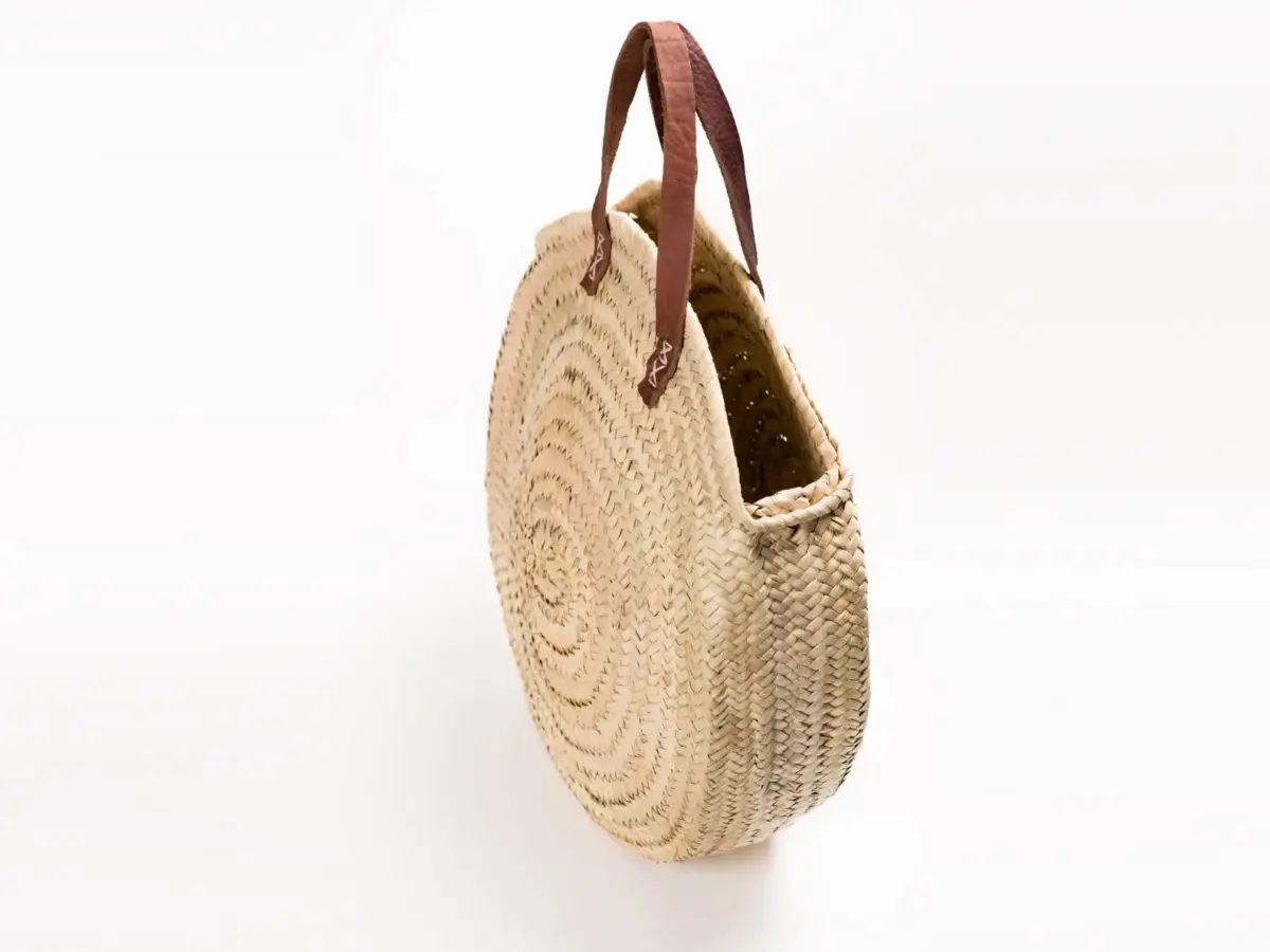 Round Straw Bag With Leather Handles - Image 5