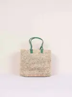 Pleated Leather Handle Basket – Sage Green - Image 3