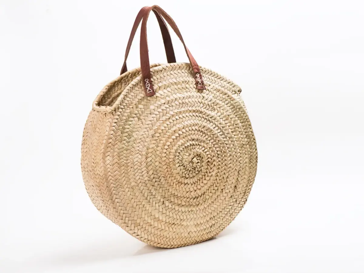 Round Straw Bag With Leather Handles - Image 7