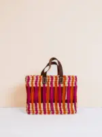 Decorative Reed Basket, Pink and Orange Stripe - Image 3