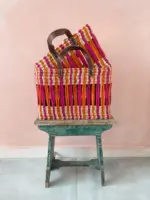 Decorative Reed Basket, Pink and Orange Stripe - Image 4