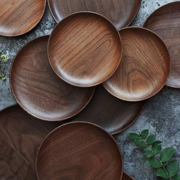 Natural Walnut Wood Serving Plate – Handmade Healthy Wooden Dish (Approx. 25–30 cm)
