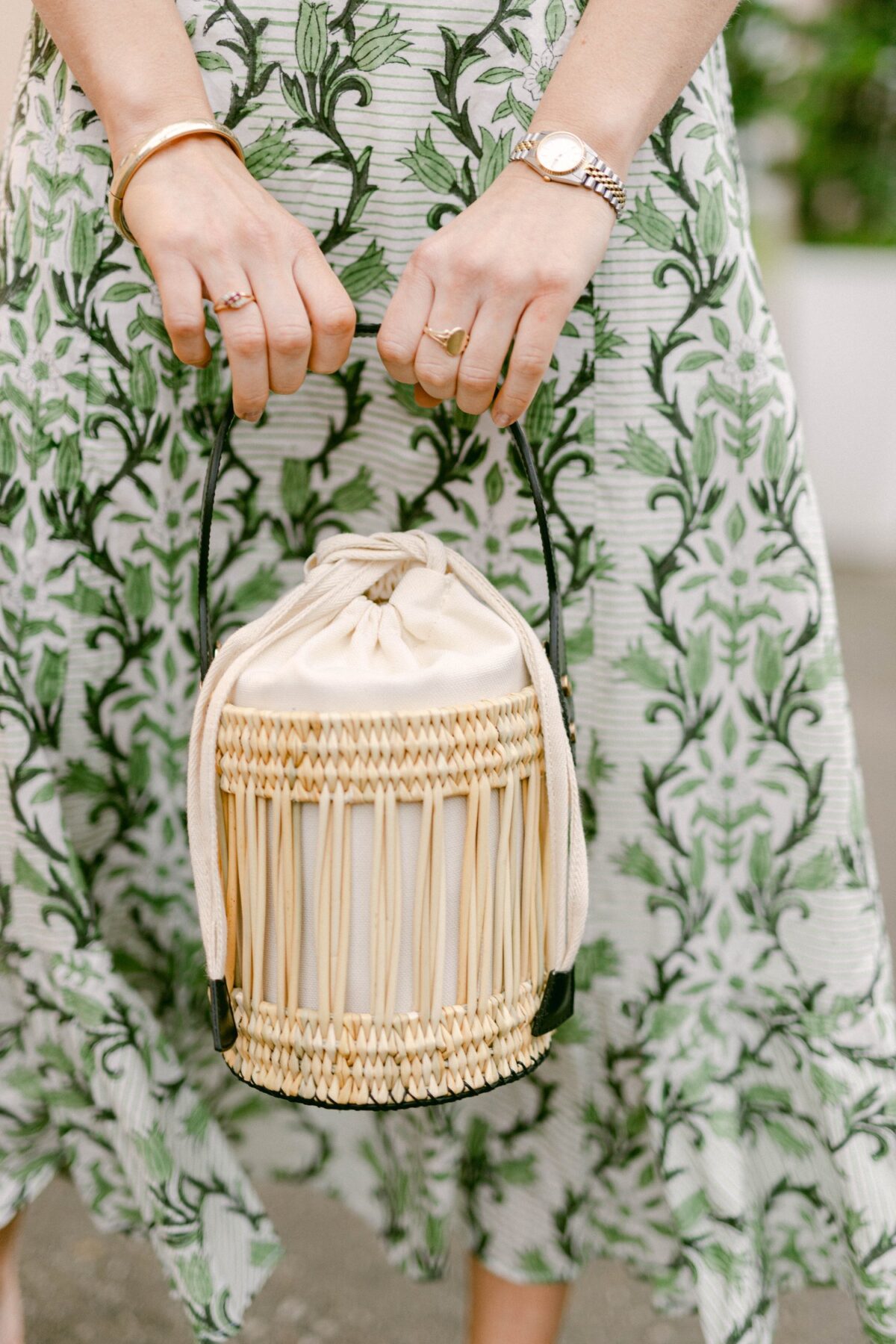 Emily Woven Bucket Tote Bag – Vegan Leather & Reed Weave - Image 3