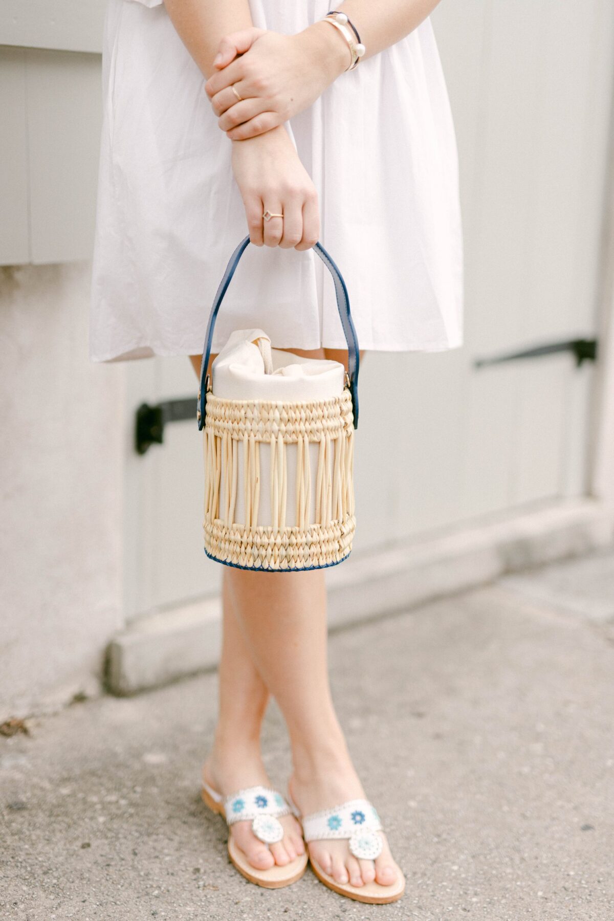 Emily Woven Bucket Tote Bag – Vegan Leather & Reed Weave - Image 2
