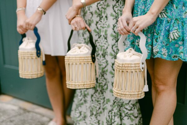 Emily Woven Bucket Tote Bag – Vegan Leather & Reed Weave