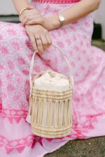 Emily Woven Bucket Tote Bag – Vegan Leather & Reed Weave - Image 4
