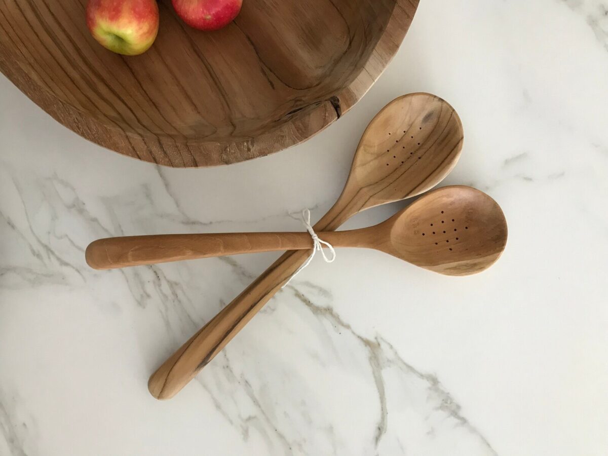 Cocina Large Teak Servers – Set of 2 | Hand-Carved Natural Wooden Serving Utensils (36 cm) - Image 4