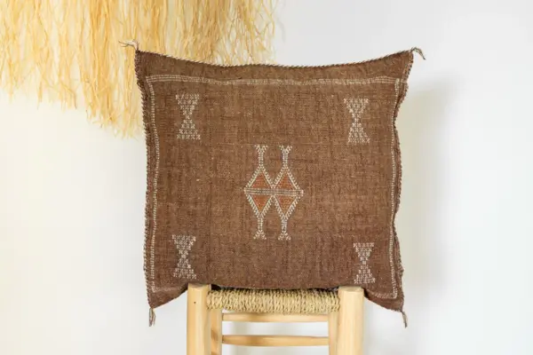 🌿 Moroccan Cactus Silk Pillow Cover – Handwoven Artisan Décor