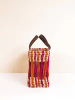 Decorative Reed Basket, Pink and Orange Stripe - Image 2