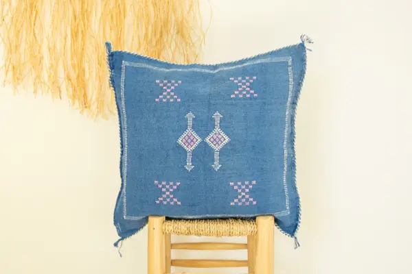 🌿 Moroccan Cactus Silk Pillow Cover – Handwoven Artisan Décor